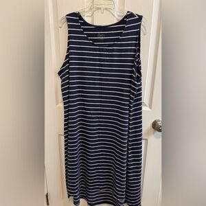 Denim Co XL Navy Blue White Stripe Knit Maxi Dress Sleeveless High Low Hem